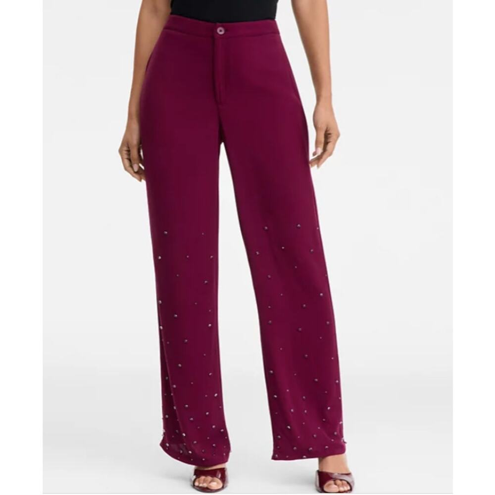 I.N.C.  Women's High-Rise Embellished Pants New Maroon 10